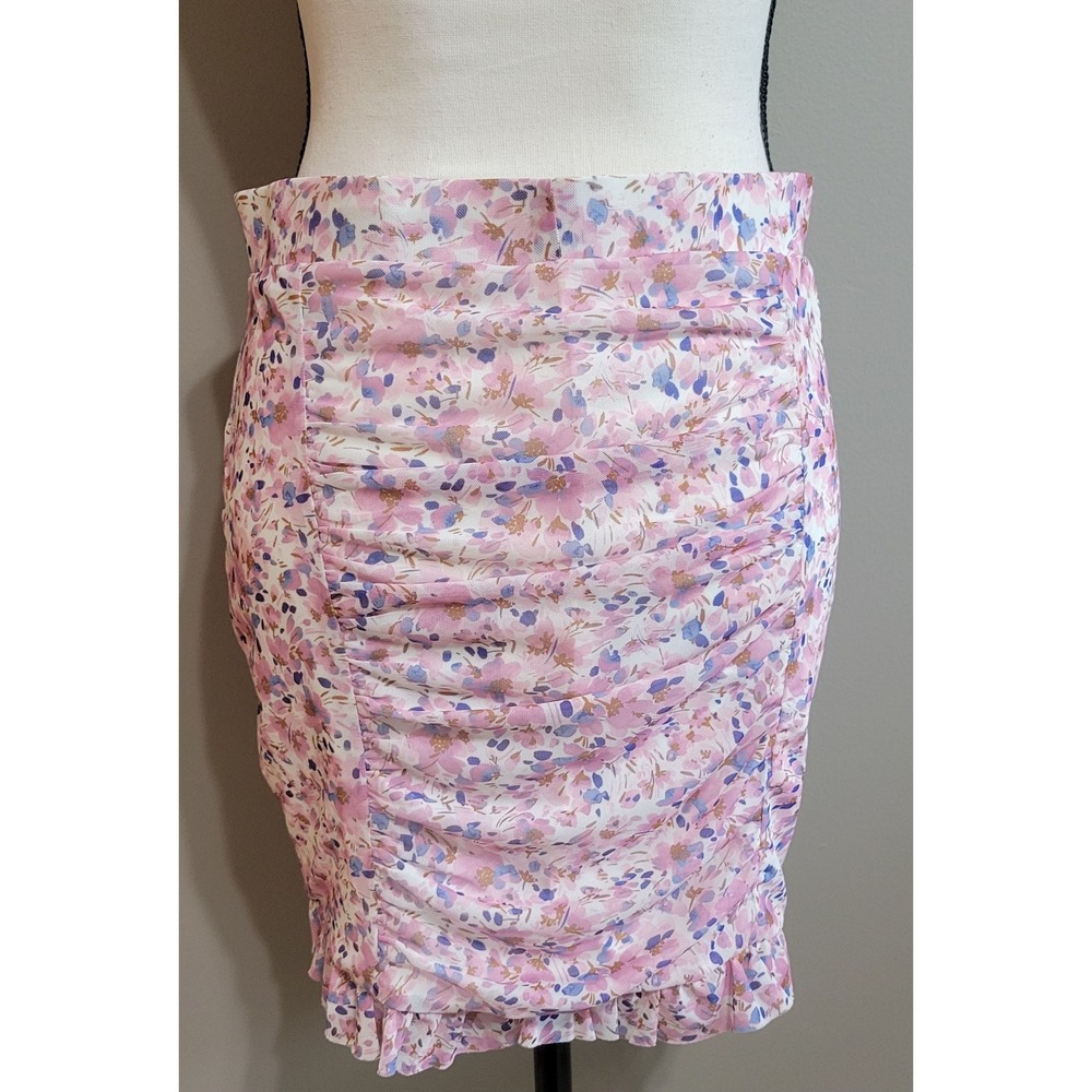 NWT🌸Free People🌸Pink Floral Ruched Mini Skirt - Picture 2 of 6